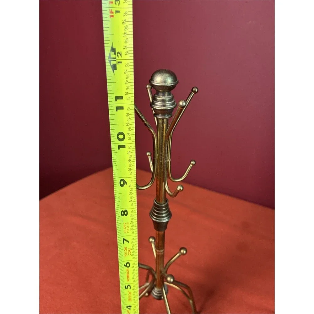 Vintage Brass Tone Coat Rack Jewelry Key Holder Stand Hall Tree Display 12 Inch